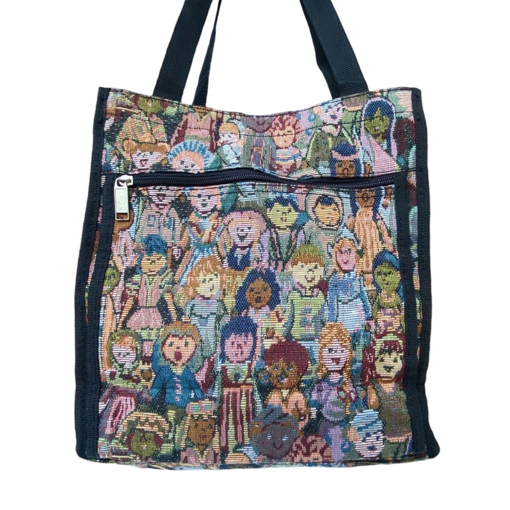 Vintage Tapestry It's A Small World People Shopper Book Tote Bag Multi Cultural